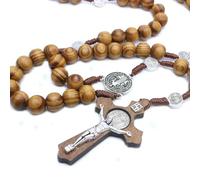 KOGMMYSEVP Rosario in legno con croce e perline in legno cattolicesimo religioso preghiera perline per Chuch/casa, 24inches