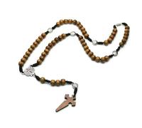 KOGMMYSEVP Rosario in legno con perline a forma di crocifisso di Santiago con ciondolo cattolicesimo, collane religiose, 28inches