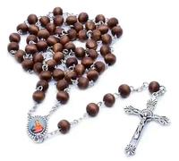 KOGMMYSEVP Rosario in legno con perline per preghiera, crocifisso, cattolicesimo, religioso, collane con croce, RN-087