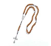 KOGMMYSEVP Rosario in legno fatto a mano collana pendente croce tessuto rotondo antico vintage religioso gioielli Gesù all'ingrosso, 24.5inches+6.3inches