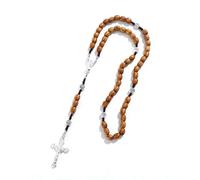 KOGMMYSEVP Rosario in legno fatto a mano collana pendente croce tessuto rotondo antico vintage religioso gioielli Gesù all'ingrosso, 24.5inches+6.3inches