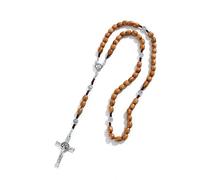 KOGMMYSEVP Rosario in legno fatto a mano collana pendente croce tessuto rotondo antico vintage religioso gioielli Gesù all'ingrosso, 24.5inches+6.3inches