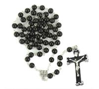 KOGMMYSEVP Rosario in legno fatto a mano con perline in legno nero croce ornamento collana padre madre dio, 22"