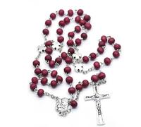 KOGMMYSEVP Rosario in legno rosso con ciondolo a forma di croce, collana cattolicesimo, preghiera cristiana, perline per chiesa [rosso]