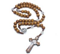 KOGMMYSEVP Rosario intrecciato a mano con perline di legno cattolicesimo, collana religiosa con crocifisso e ciondolo per collana unisex