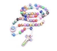 KOGMMYSEVP Rosario per bambini con perline colorate in argilla polimerica, collana e braccialetto con croce sacra