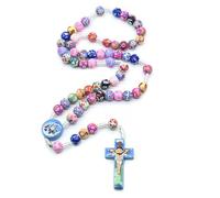 KOGMMYSEVP Rosario per bambini con perline colorate in argilla polimerica, collana e braccialetto con croce sacra