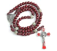 KOGMMYSEVP Rosario per preghiera della Madonna Vergine Maria Rosario in legno rosso resistente, 24inches