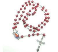 KOGMMYSEVP Rosario per profumo, rosario della Vergine Maria, con perline di legno, 6 x 7 mm, collana religiosa con scatola rotonda al profumo di rosa, about 49cm