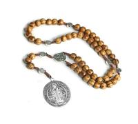 KOGMMYSEVP Rosario religioso con perline di legno da 8 x 10 mm, collana con croce e Gesù alla moda, 24inches