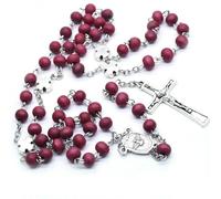 KOGMMYSEVP Rosario religioso della Vergine Maria con perline di legno da 10 mm e collana con croce, About 58cm