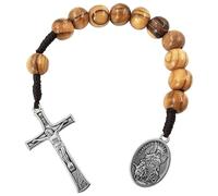 KOGMMYSEVP Rosario tascabile con medaglia di angelo custode di San Michele, 10 mm, con perline in legno di ulivo, stile aperto, rosario cattolico fatto a mano, in lino, 20,8 cm, legno, no