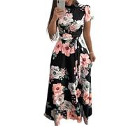 KOGORA Vestito Abito Estivo da Donna Lungo Abito A Maniche Corte A Maniche Corte Casual Abiti Casual Collare Alto Bandage Vestidos-T-2-L