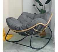 KOGTYB Rocking Chairs for Adults, Papasan Rocking Chair, 40.9in Oversized Rattan Wicker Lounge Chair, Egg Rockings Chairs Metal Frame Large Supports Modern Outdoor Patio(Gray)