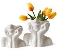 Kogxscej Aesthetic - Set di 2 Vasi in Ceramica Bianca per Fiori, Decorazione Corpo e Sala da Pranzo - Vasi Estetici, 00012