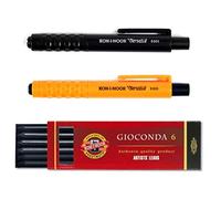 Koh-I-Noor Mephisto 5301, matita a pressione in plastica, senza temperamatite, spessore della mina: 5.6 mm, diversi set Orange+Schwarz+6er Pack Minen
