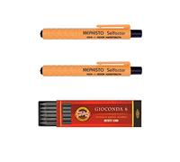 Koh-I-Noor Mephisto 5301 - Portamine senza temperamatite, set di 3, forza 5,6 mm, 2 x arancio e confezione mista di 6 mine in grafite, 2B, 4B, 6B