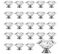 KOHAND 24 pomelli per porte in cristallo trasparente da 40 mm, pomelli per cassetti in cristallo con diamanti, maniglie per porte con viti, tiranti per cassetti e pomelli per casa, ufficio, cassapanca