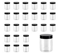 KOHAND Confezione da 24 barattoli di plastica da 250 ml con coperchio nero, in plastica trasparente, a bocca larga, contenitori rotondi vuoti per slime, perline, glitter, cibo, snack, spezie
