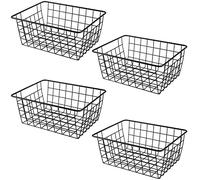 KOHAND Confezione da 4 cestini portaoggetti in filo metallico nero, 28 x 22 x 12 cm, contenitori portaoggetti per congelatore, piccoli cestini per alimenti, snack, bevande, frutta
