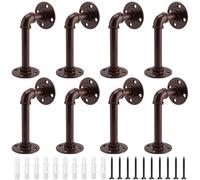 KOHAND Confezione da 8 staffe industriali per scaffalature con viti e tasselli rigidi, staffe per tubi marroni per mensole, ponteggi, decorazioni per la casa