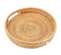 KOHAND Vassoio rotondo in rattan intrecciato da 25 cm, grande vassoio rotondo in rattan con manici, vassoio organizer da tavolo naturale, cestino decorativo intrecciato per snack, pane, bevande,