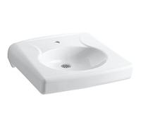 Kohler K-1997-1N-0 Brenham - Lavabo da parete con foro singolo per rubinetto, meno foro per erogatore di sapone e troppopieno, bianco