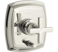 Kohler K-T98759-3-SN Margaux Rite-Temp bilanciamento Pressione con deviatore a Pulsante e Maniglie trasversali, valvola Non Inclusa Nickel Lucido Vibrante, Bronzo
