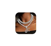 KOHOTA Catena cubana in oro per le donne corsiva con ciondolo iniziale collana a strati a forma di cuore con zirconia cubica ghiacciata collana placcata oro 24 K gioielli hip hop di lusso, Zirconia