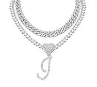 KOHOTA Catena cubana in oro per le donne corsiva con ciondolo iniziale collana a strati a forma di cuore con zirconia cubica ghiacciata collana placcata oro 24 K gioielli hip hop di lusso, Zirconia