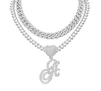 KOHOTA Catena cubana in oro per le donne corsiva con ciondolo iniziale collana a strati a forma di cuore con zirconia cubica ghiacciata collana placcata oro 24 K gioielli hip hop di lusso