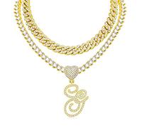 KOHOTA Collana con ciondolo a forma di cuore in argento corsivo per le donne Miami Cuban Link Chain Layered Heart Shape Bling Diamond Iced Out Chain Pendant Necklace Hip Hop Jewelry Gift 2PCS Catene