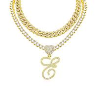 KOHOTA Collana con ciondolo a forma di cuore in argento corsivo per le donne Miami Cuban Link Chain Layered Heart Shape Bling Diamond Iced Out Chain Pendant Necklace Hip Hop Jewelry Gift 2PCS Catene