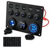 Kohree UPGRADED + interruttore USB 12 V/24 V pannello interruttore IP65 impermeabile doppio caricatore USB LED voltmetro accendisigari 5 interruttori a levetta on/off per auto marine barca camper