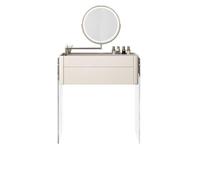 KOHUS Specchio cosmetico con luci e set da tavolo, in vetro temperato visibile, con piedini trasparenti in acrilico, con cassetto, girevole, dimmerabile, specchio luminoso con specchio e sgabello (G)