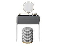 KOHUS Specchio cosmetico con luci e set da tavolo in vetro temperato visibile, piedini trasparenti in acrilico con cassetto girevole dimmerabile specchio luminoso con specchio e sgabello (B)