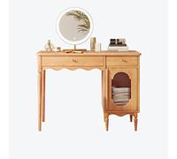 KOHUS Specchio cosmetico con luci e set da tavolo, mobiletto portaoggetti per camera da letto, specchio per il trucco, tavolo da toeletta in vetro, dimmerabile, specchio luminoso con cassetto