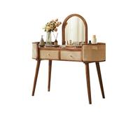 KOHUS Specchio Cosmetico con Luci E Set da Tavolo Tavolo da toeletta in Rattan, Retro, Nordico, in Legno, Specchio for Camera da Letto, scrivania Vanità Teenager con Specchio E Sgabello