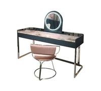 KOHUS Specchio Cosmetico con Luci E Set da Tavolo Tavolo da Trucco in Acciaio Inossidabile for Camera da Letto in Marmo con Specchio Illuminato Vanità Teenager con Specchio E Sgabello(B,135cM)