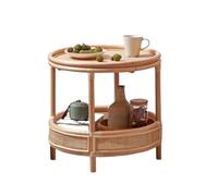 KOHUS Tavolini piccoli per camera da letto Tavolino Da Caffè Nordico Semplice In Rattan, Tavolino Rotondo For Divano In Vetro Tavolino laterale per cameretta con contenitore(B)