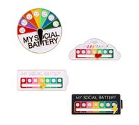 KOHVAN 4 Pezzi Spilla My Social Battery, Spilla Interattiva per l'Umore in Smalto, Set di Spille Divertenti per Vestiti e Zaini, Regalo Creativo per Amici e Colleghi (Nero, Bianco, Oro, Nuvola)