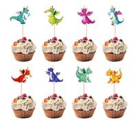 KOHVAN Decorazioni Torta Dinosauri per Compleanno, 12 Pezzi Cake Topper Dinosauro e Cupcake Topper, Addobbi per Torte Bambini, Kit Decorazione Torta per Festa a Tema, Ideale per Muffin e Dolci