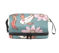 Koi Carps and Lotus Flowers - Trousse a doppio strato, per donne e ragazze, trousse da viaggio per trucchi, pratica borsa organizer con scomparto per pennelli, Multi, 27x15x14 cm/10.6x5.9x5.5 in,