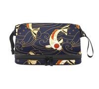 Koi Fish and Waves in stile giapponese, a doppio strato, per donne e ragazze, trousse da viaggio per trucchi, pratica borsa organizer con scomparto per pennelli, Multi, 27x15x14 cm/10.6x5.9x5.5 in,