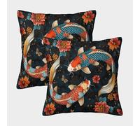 Koi Fish Art-Japanese Floral Design Federe Cuscini Per Divano Decorativa Available All Seasons Fodere Cuscino Confezione Da 2 Con Cerniera Invisibile Sedia Camera Da Letto 45x45cm