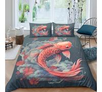 koi fish artSet Di Copripiumino microfibra 3 Pezzi stampa 3D con cerniera Japanese style illustration copripiumino con federa traspirante ultra morbido e traspirante for bambini Double（200x200cm）