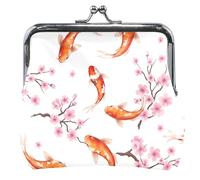 Koi Fish Cherry Blossom Bianco Carino portamonete sacchetto in pelle fibbia bacio blocco cambio borsa porta carte