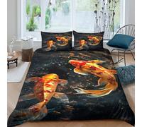 Koi fish swimmingSet Di Copripiumino morbida microfibra 3 Pezzi stampa di 3D cerniera nascosta Artistic aquatic scene copripiumino con federe soffice ultra morbido for coppie King（220x240cm）