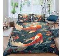 Koi fish swimmingSet Di Copripiumino morbida Set di 3 Pezzi stampa di 3D con cerniera Japanese art style copripiumino incluso federe aiosa for bambini adulti ragazzi Single（135x200cm）