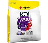 KOI WHEAT GERM & GARLIC PELLET SIZE M 5L / 1,5kg - mangime per piccoli pesci da laghetto, mangime quotidiano per koi, range di temperatura dell'acqua da 8 a 30°C.